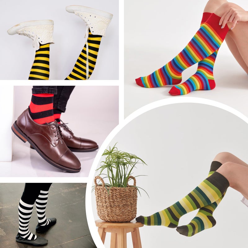 Mysocks جوارب ميسوكس طويلة عالية الركبة للجنسين مخططة باللونين الأبيض والأسود، 4-7 - Image 2